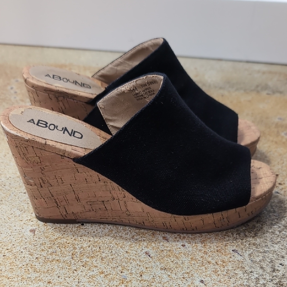 Abound Black Canvas Cork Wedge Mule Sandals